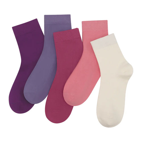 Purple & Pink Ankle Socks Bamboo Crew 5 Pairs
